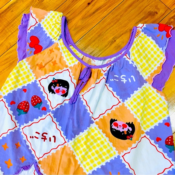 Fun print girl gown romper dress jersey knit cotton rayon stretch ruffles
